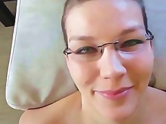 sexy teen with glasses taking a huge facial amateur clip